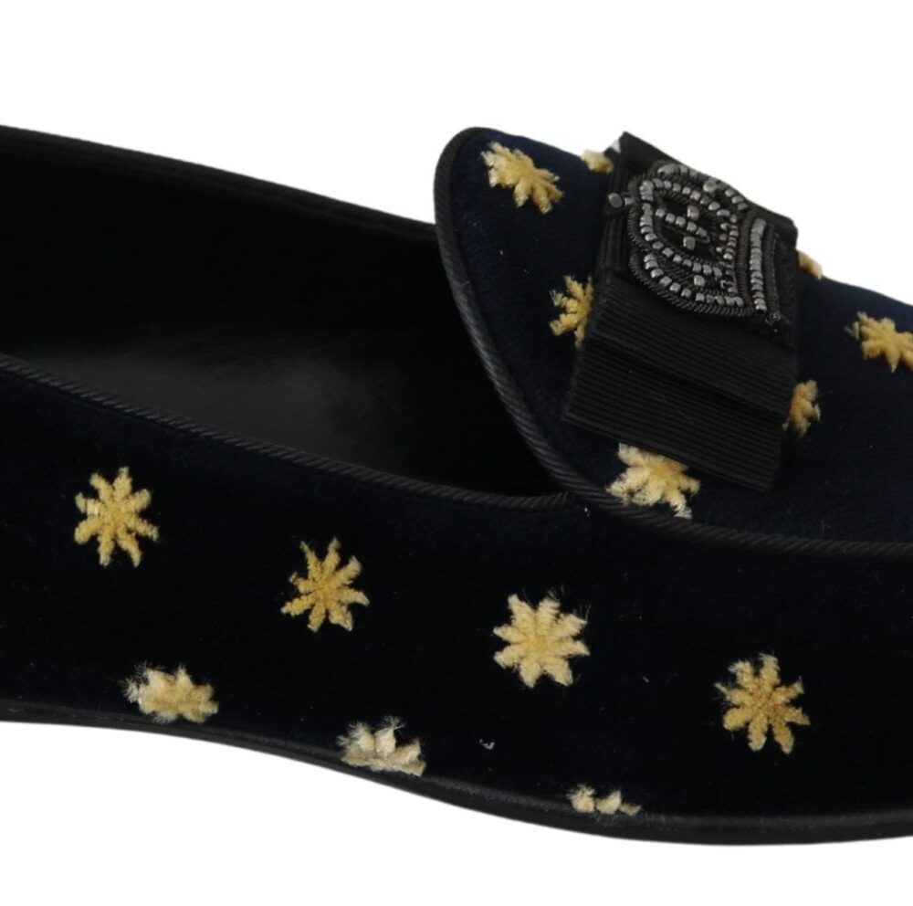 Blue Velvet Crown Slippers Loafers Shoes