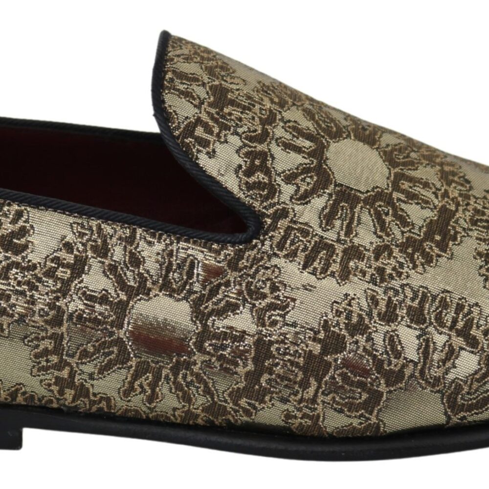 Gold Jacquard Flats Mens Loafers Shoes