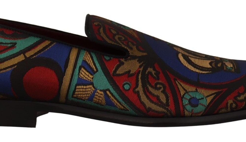 Multicolor Jacquard Crown Slippers Loafers Shoes