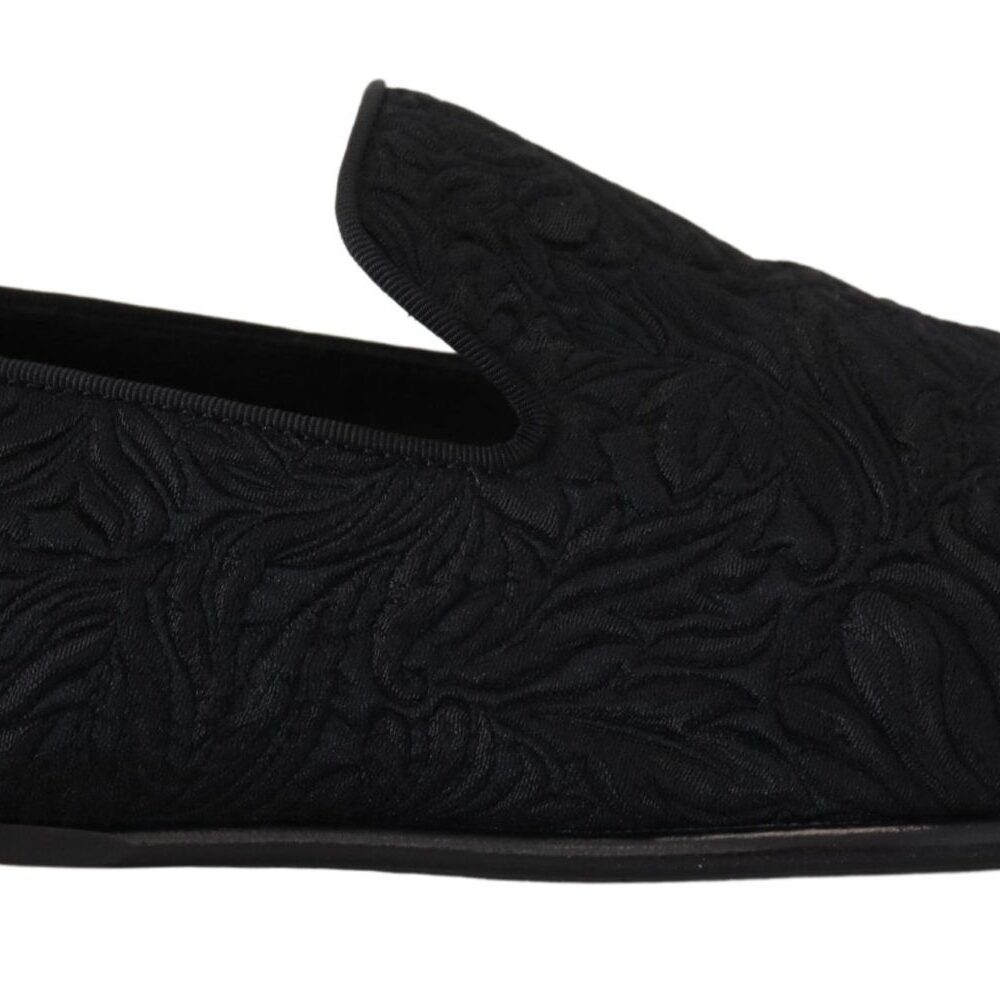 Black Floral Jacquard Slippers Loafers Shoes