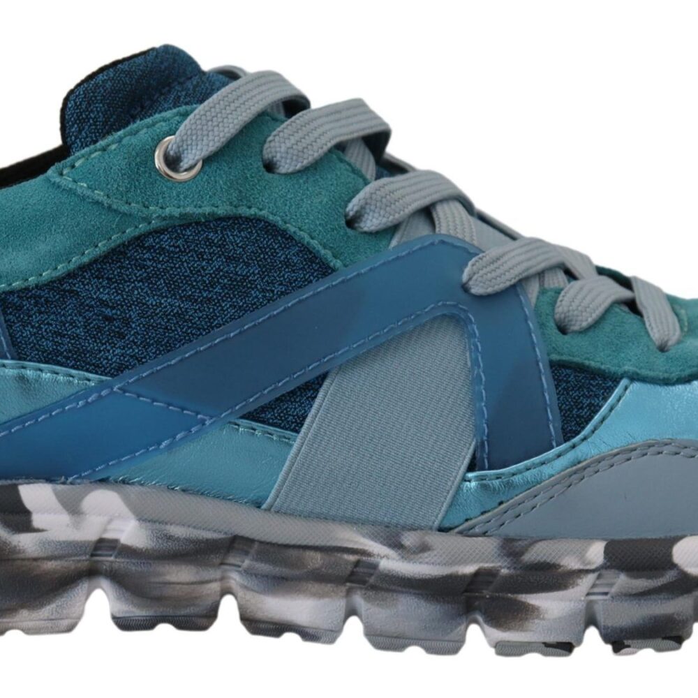 Blue Gray Leather Sport Low Top Sneakers