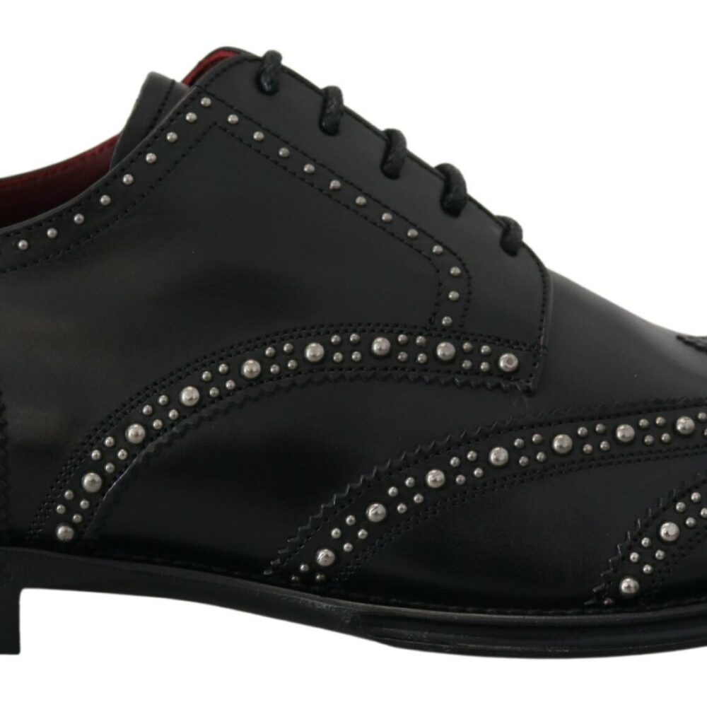 Black Leather Derby Dress Studded Shoes