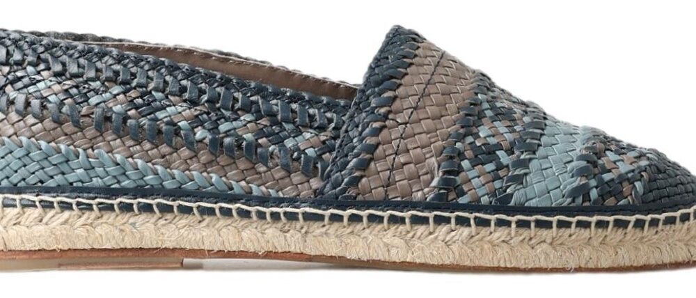 Blue Gray Leather Buffalo Espadrille Shoes