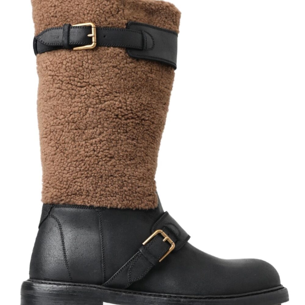 Black Leather Brown Shearling Boots