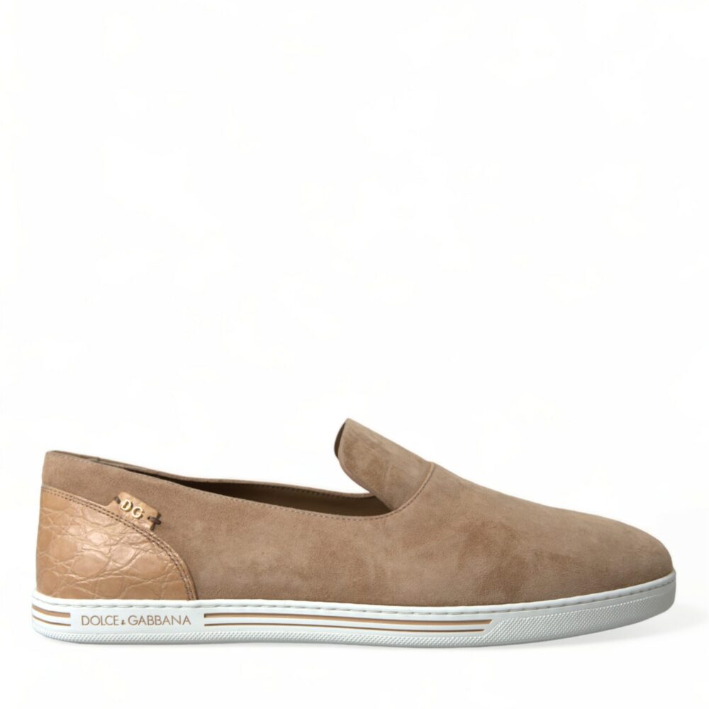 Beige Suede Caiman Men Loafers Slippers Shoes