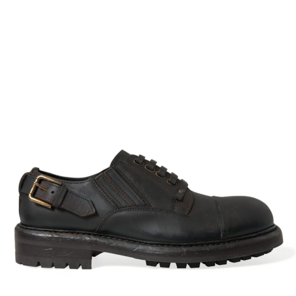 Brown Leather Lace Up Derby Men Dress Shoes