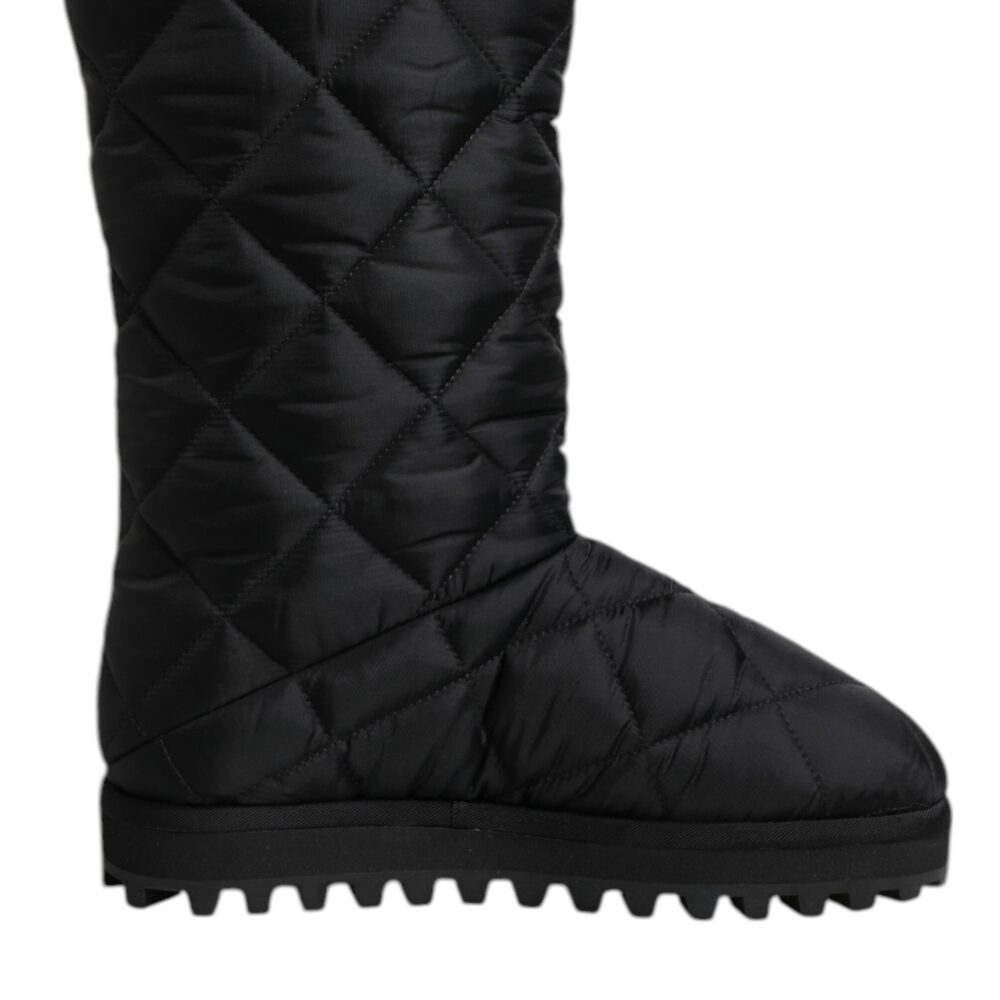Black Polyester Padded Mid Calf Boots Winter Shoes