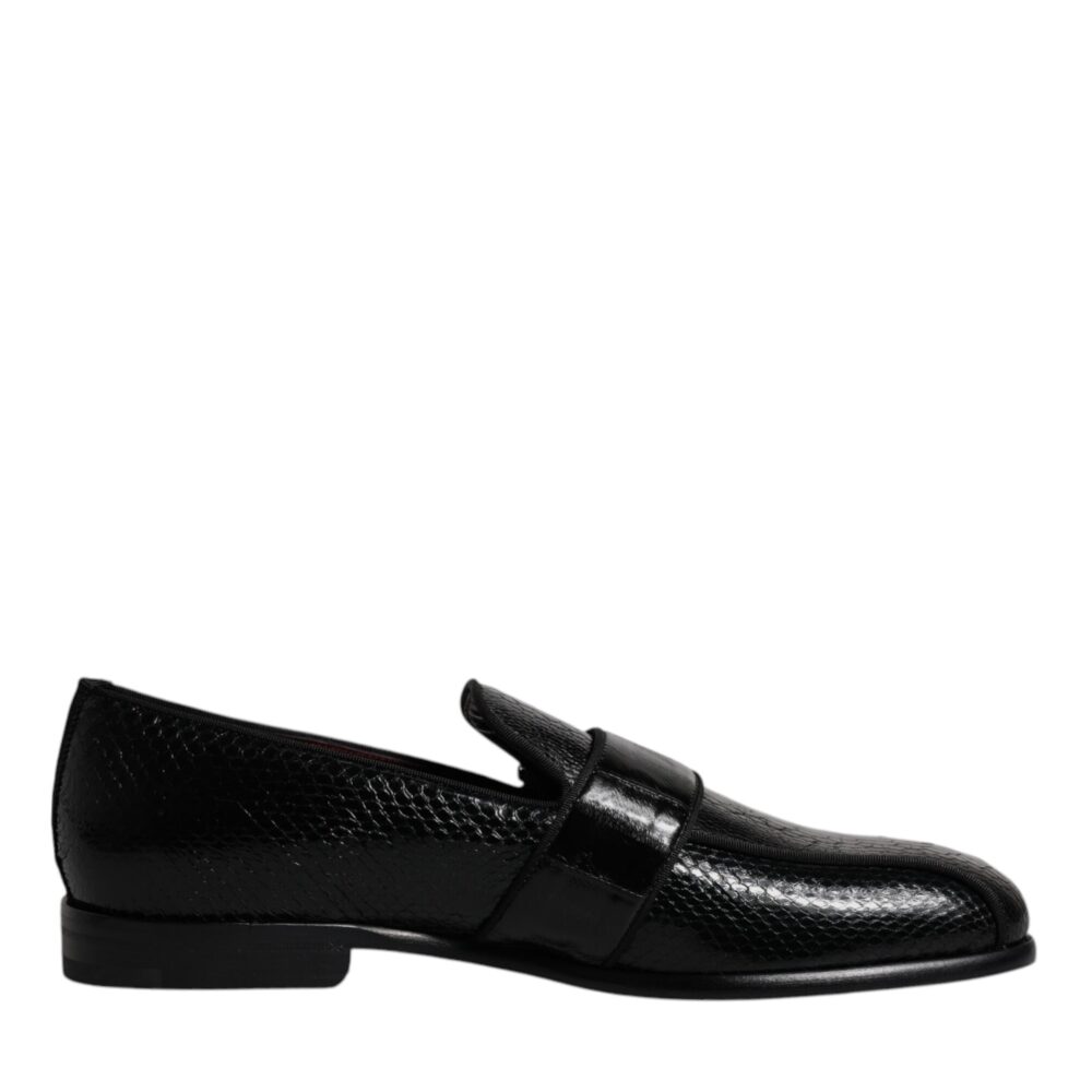 Black Exotic Leather DG Logo Loafers Formal Dress Shoes