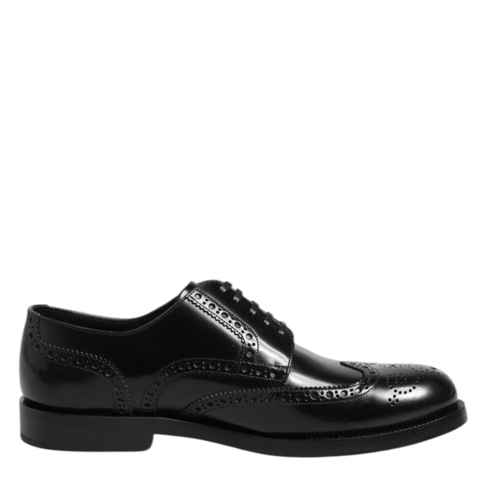 Black Leather Derby Wingtip Formal Shoes