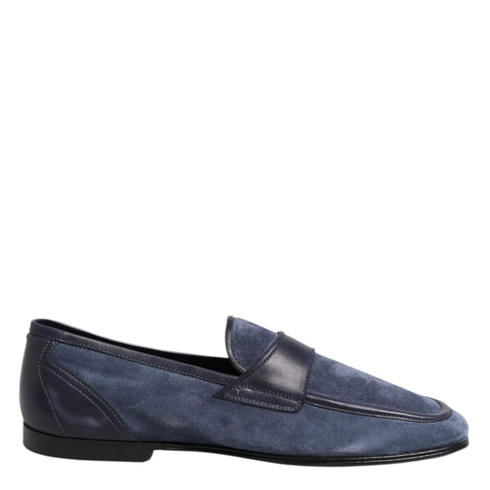 Blue Suede Leather Loafers Moccasin Shoes