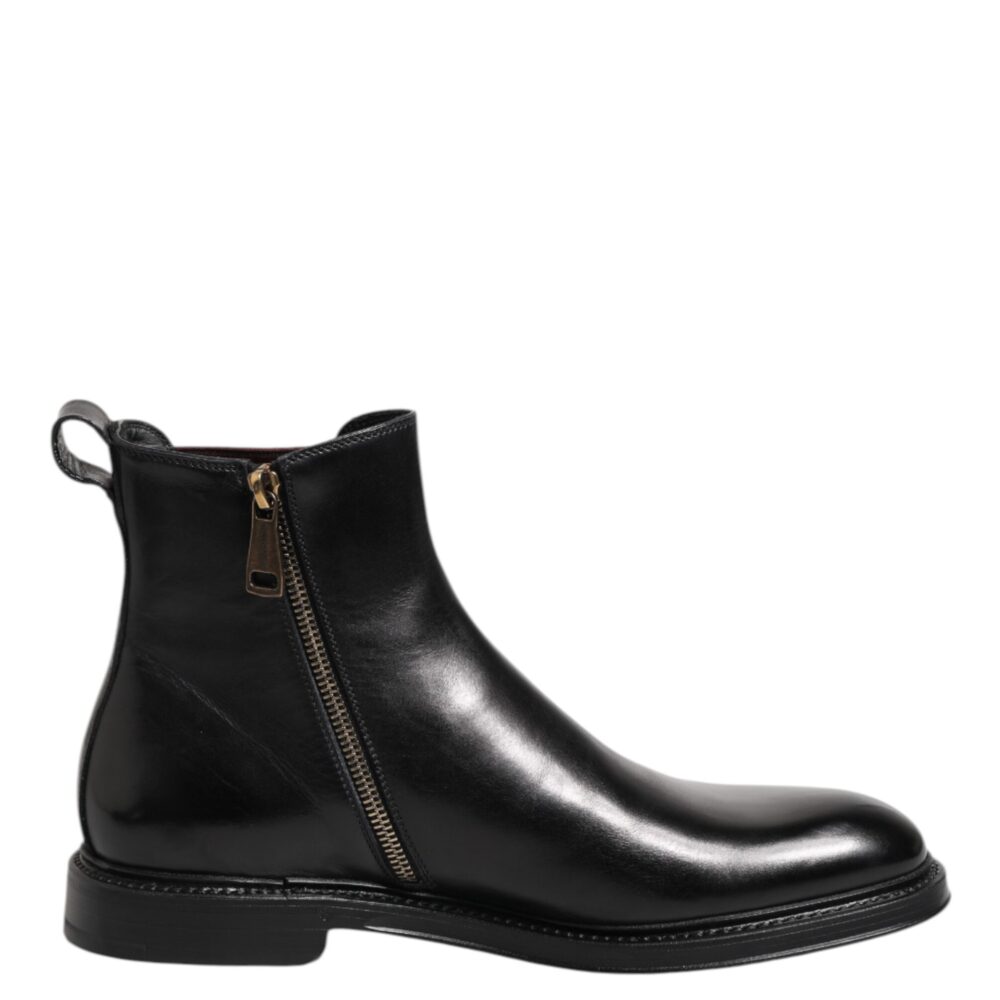 Black Chelsea Leather Mid Calf Boots Shoes