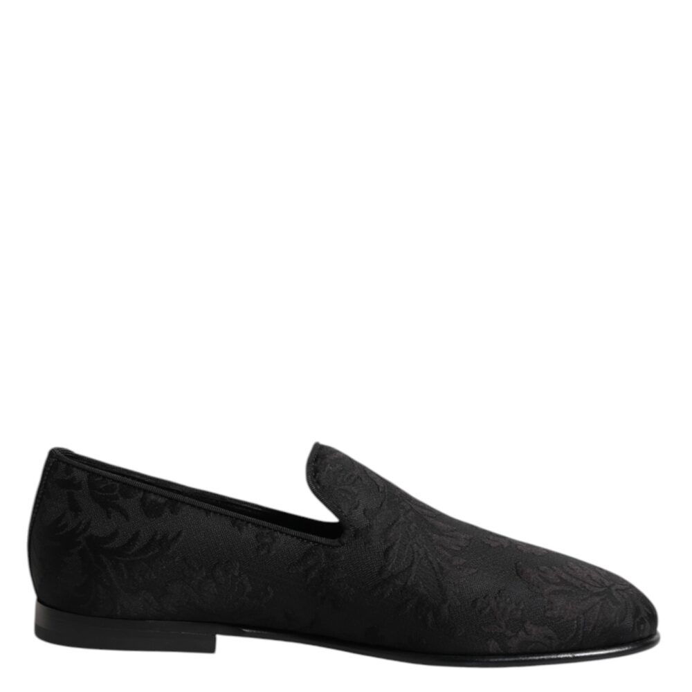 Black Floral Brocade Loafers Men Dress Shoes