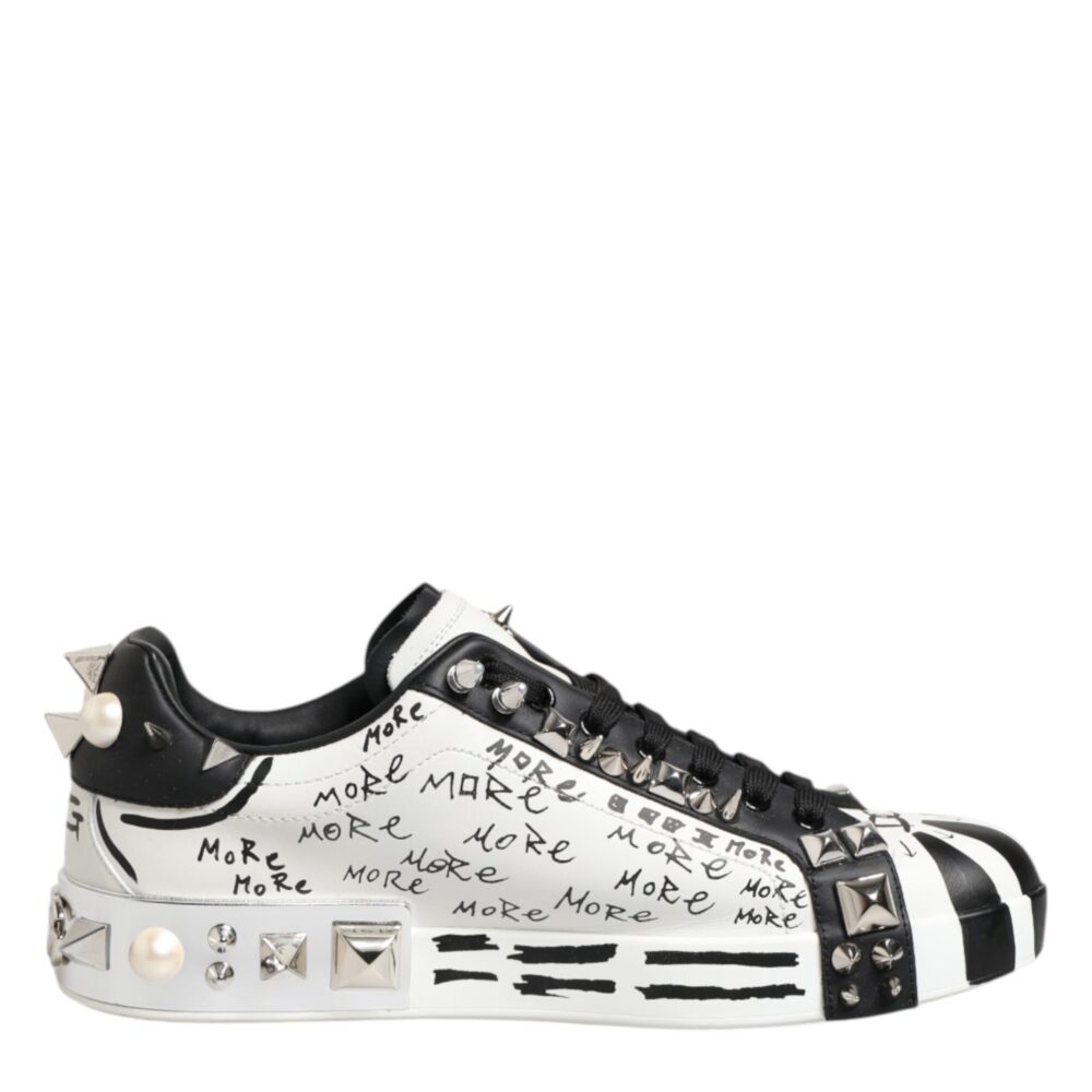 Black White Studded Low Top Sneakers Shoes