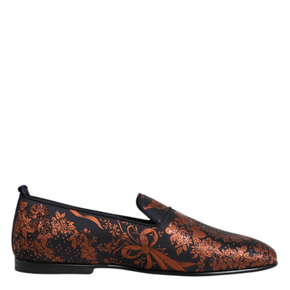 Black Jacquard Polyester Slip On Loafers Shoes
