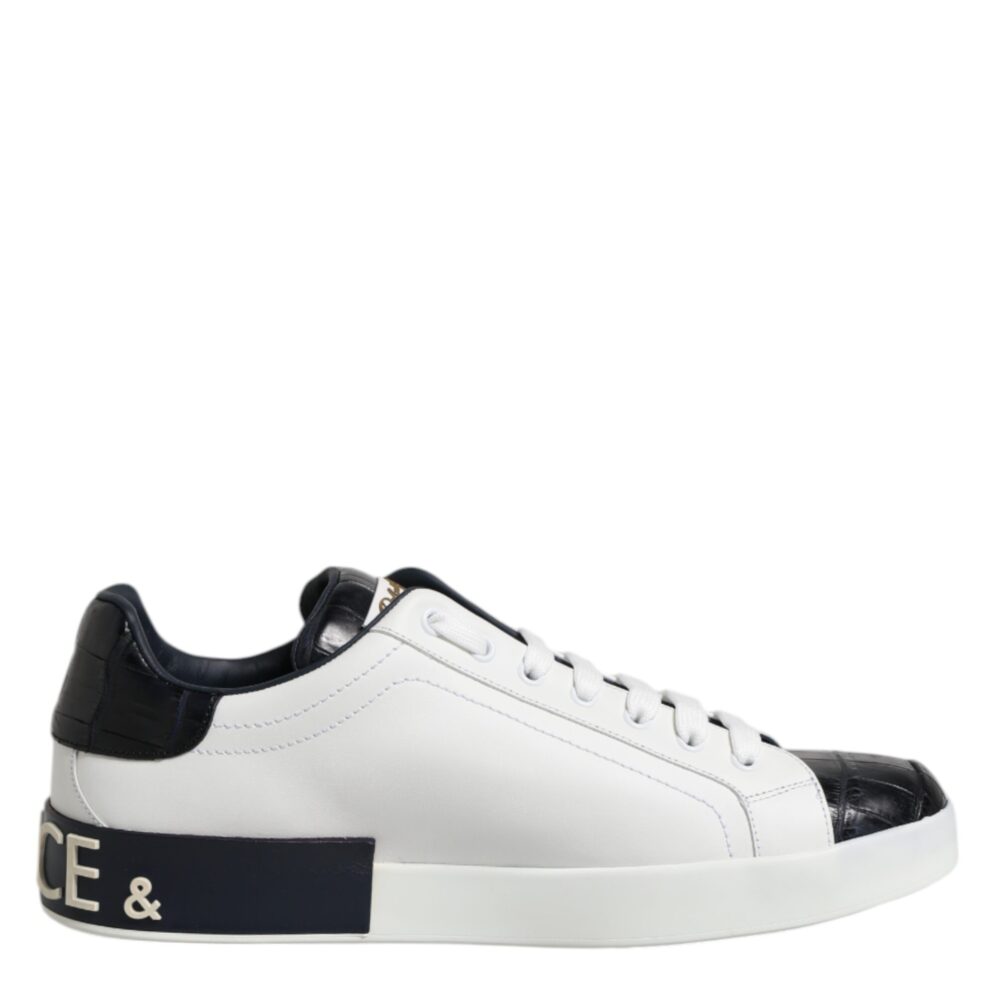 White Black Leather Portofino Sneaker Shoes