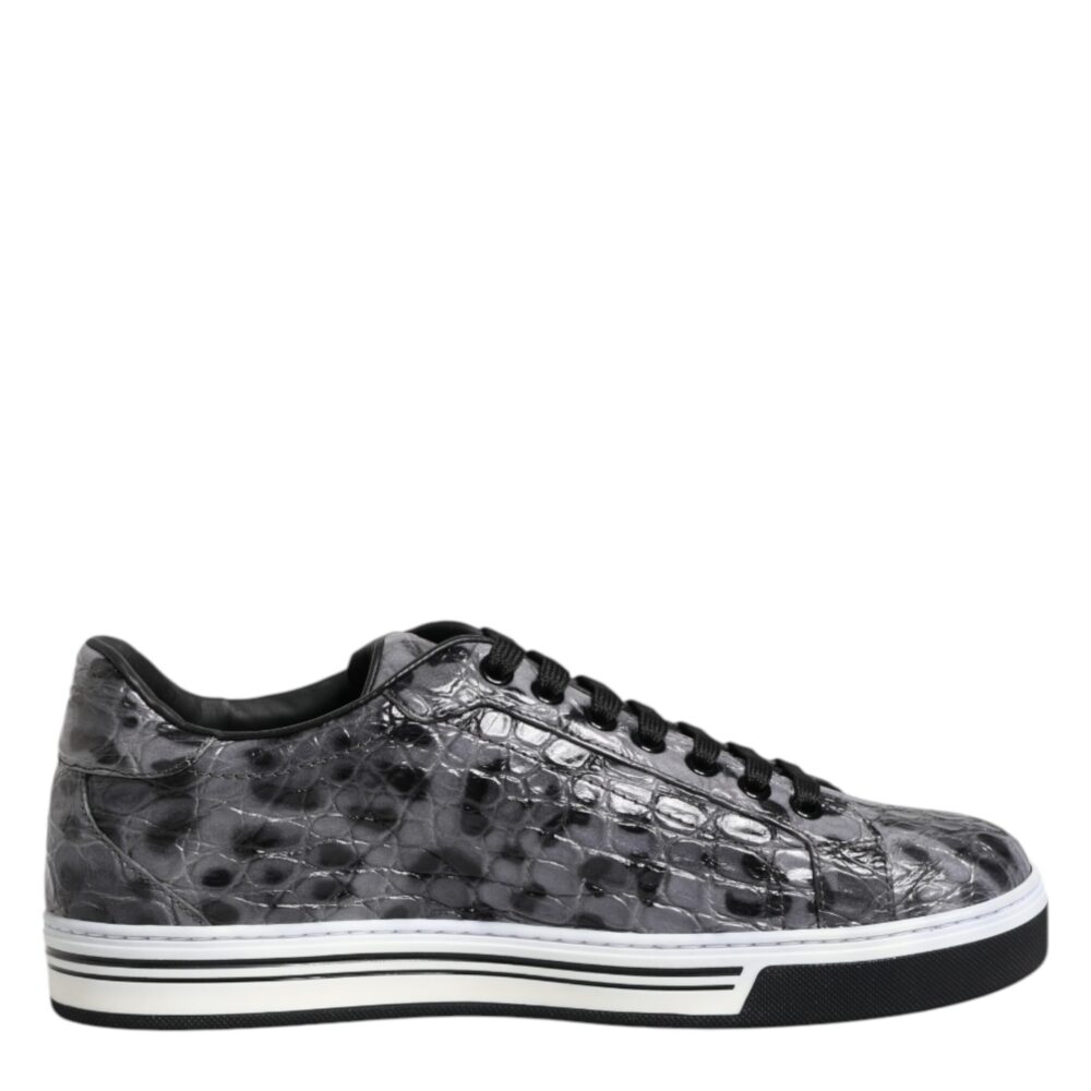 Gray Leather Leopard Low Top Sneakers Shoes