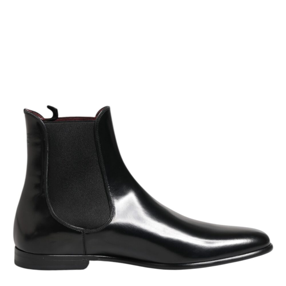 Black Chelsea Slip On Mid Calf Boots Shoes