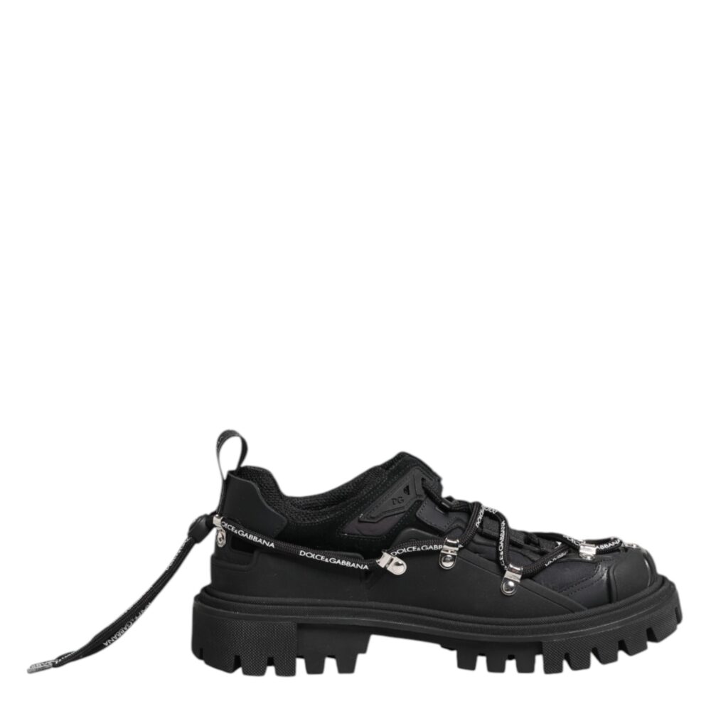 Black Low Top Lace Up Trekking Sneakers Shoes