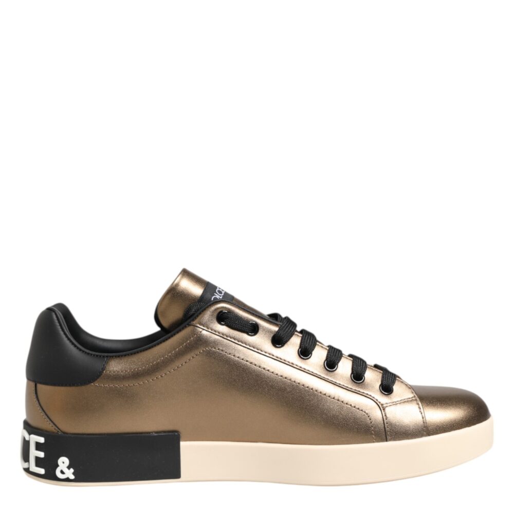 Gold Portofino Leather Low Top Sneakers Shoes