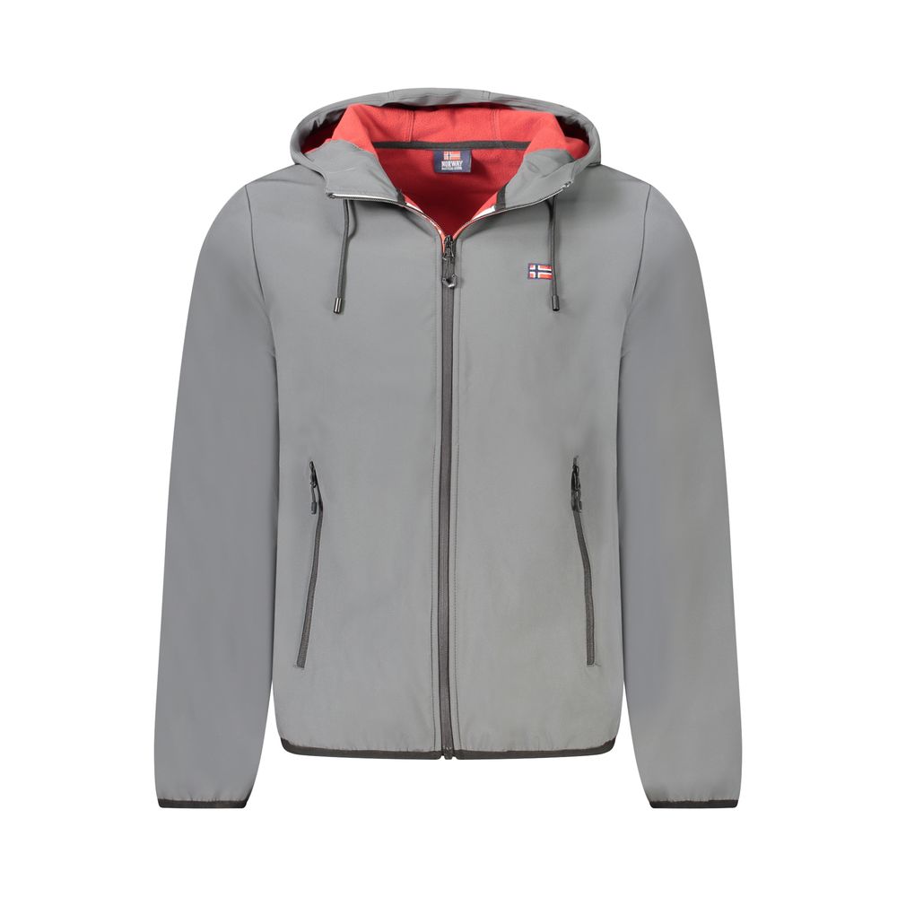 Gray Polyester Men's Hooded Jacket