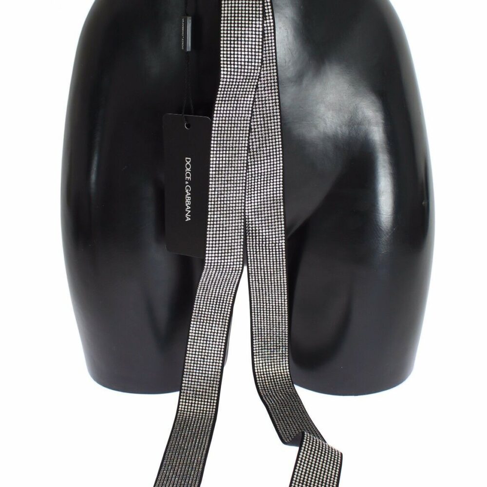 Black Silk Clear Crystal Bow Waist Belt