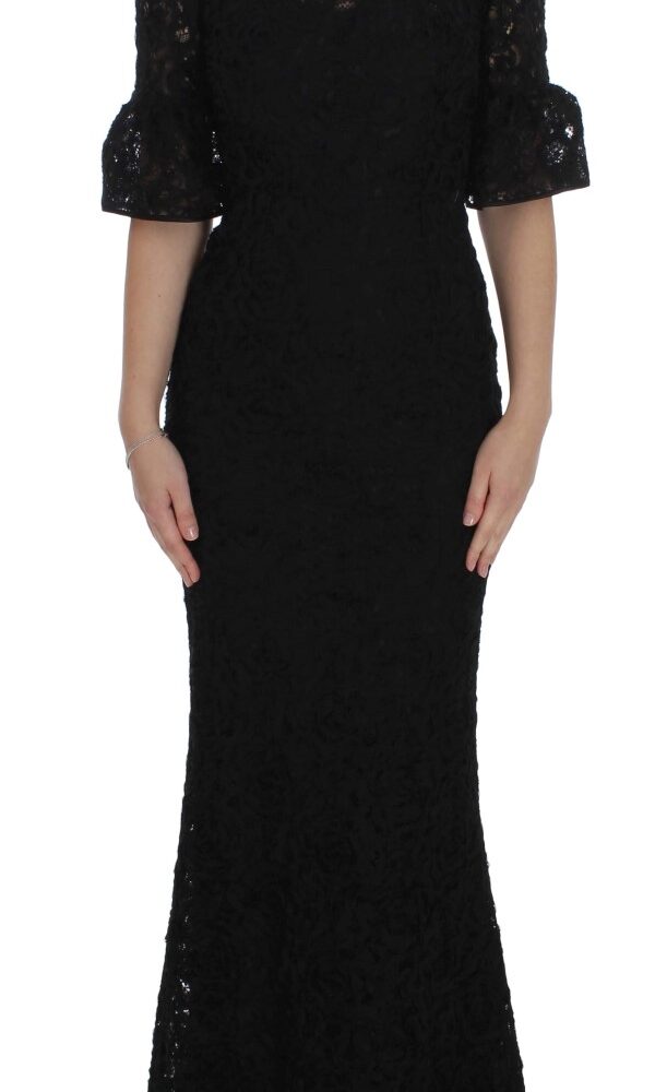 Black Floral Lace Long Bodycon Maxi Dress