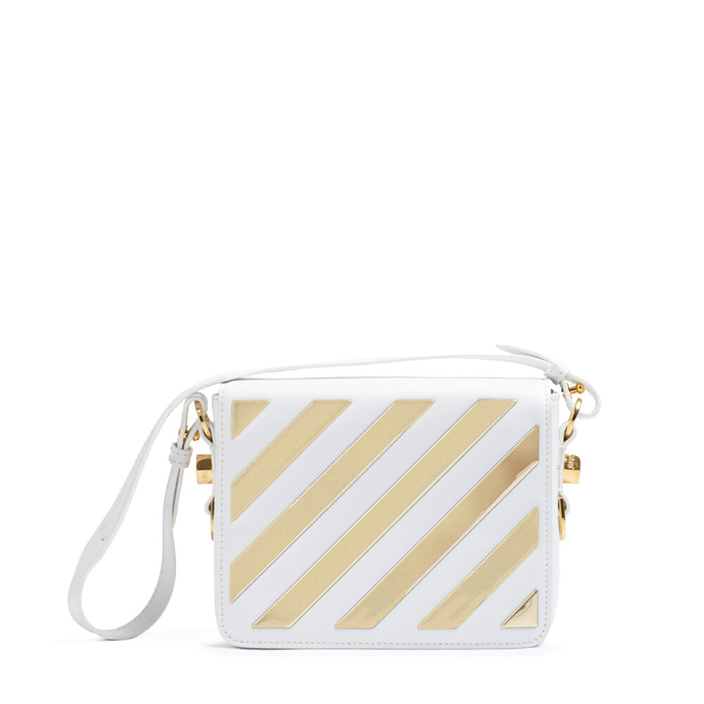 White/Gold  Metallic Stripe Crossbody Bag