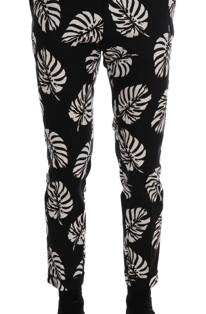 White Black Leaf Cotton Stretch Slim Pants