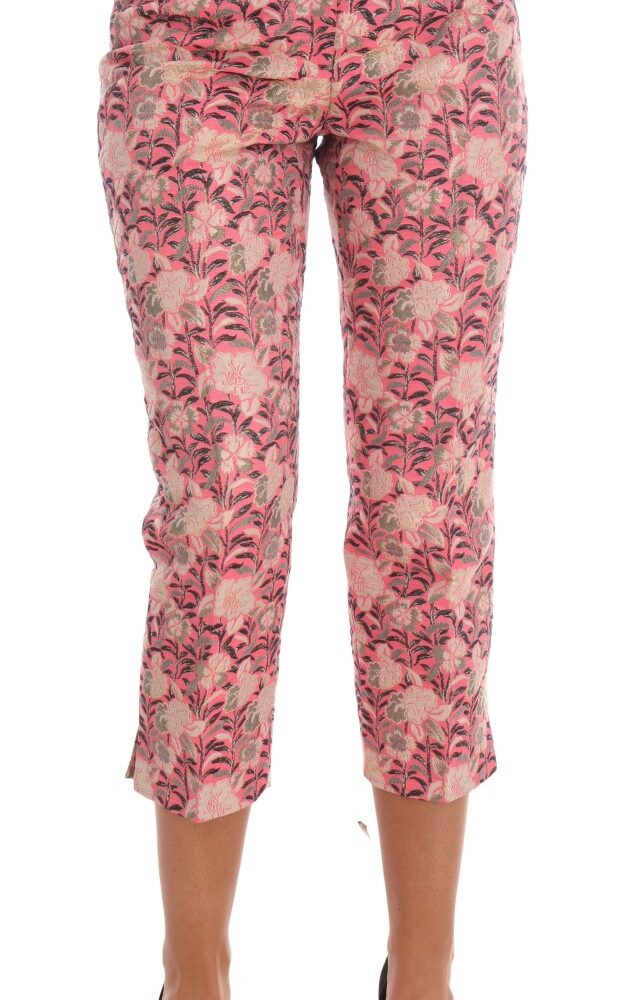Pink Floral Brocade Capri Pants