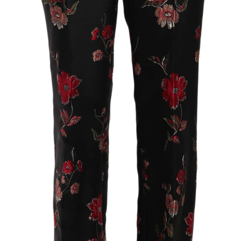 Floral Print Black Boot Cut Trouser Pants
