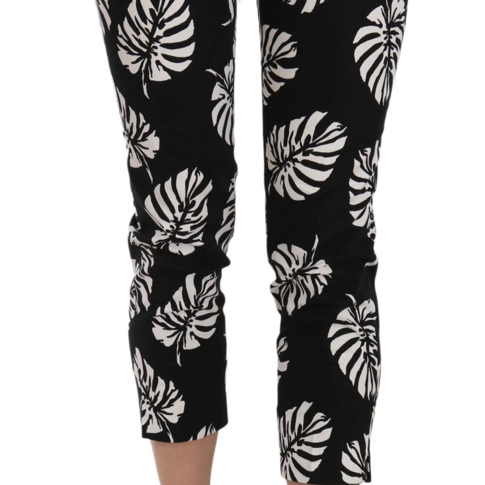 Black Palm Leaf Print Skinny Pants