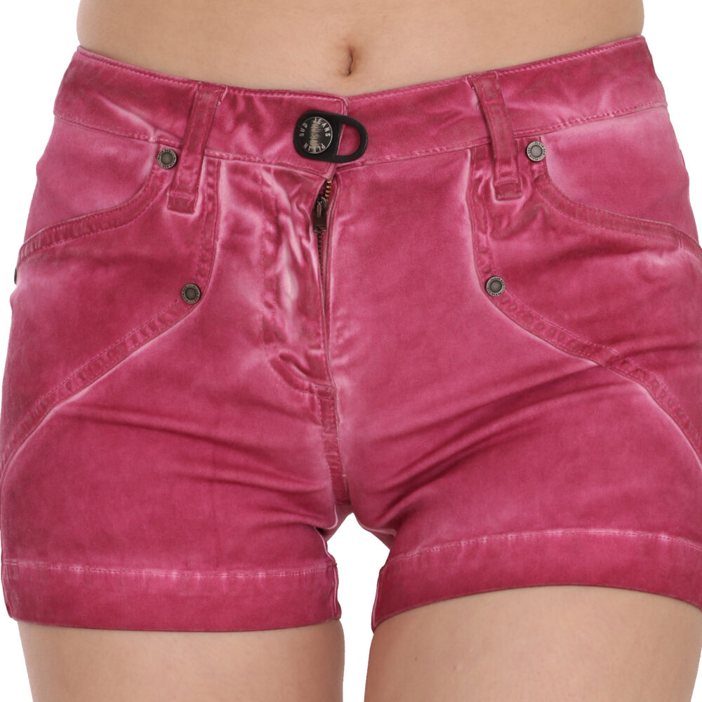 Pink Mid Waist Cotton Mini Denim Shorts