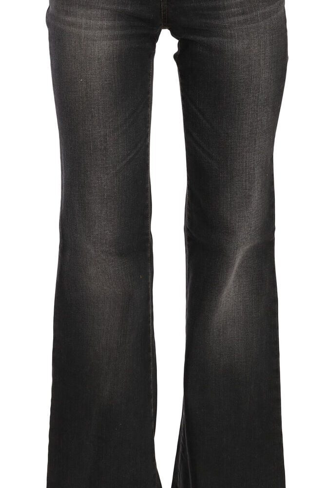 Black Washed Mid Waist Flared Denim Casual Jeans