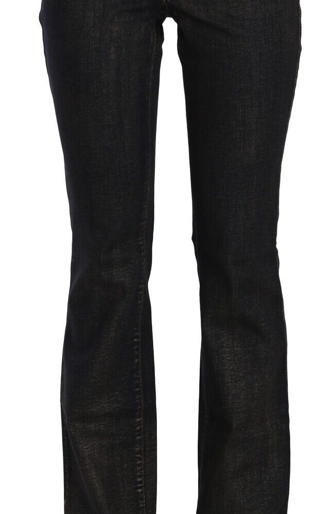 Black Washed Mid Waist Flared Denim Pants Cotton
