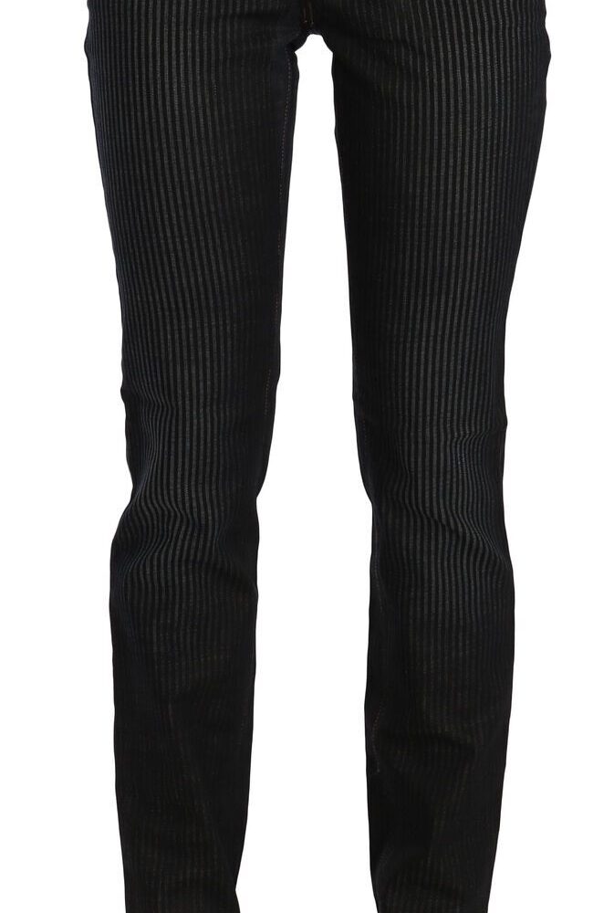 Black Mid Waist Slim Fit Corduroy Denim Casual Pants