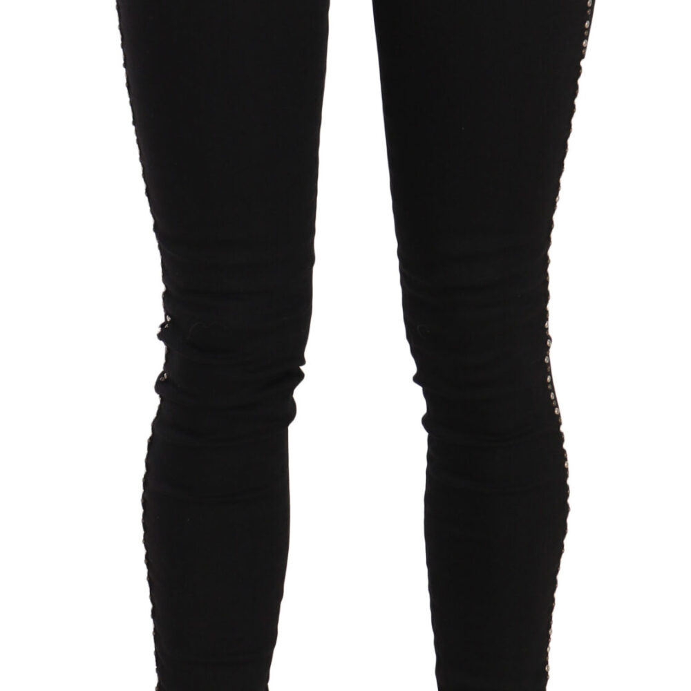 Black Embellished Mid Waist Skinny Denim Jeans