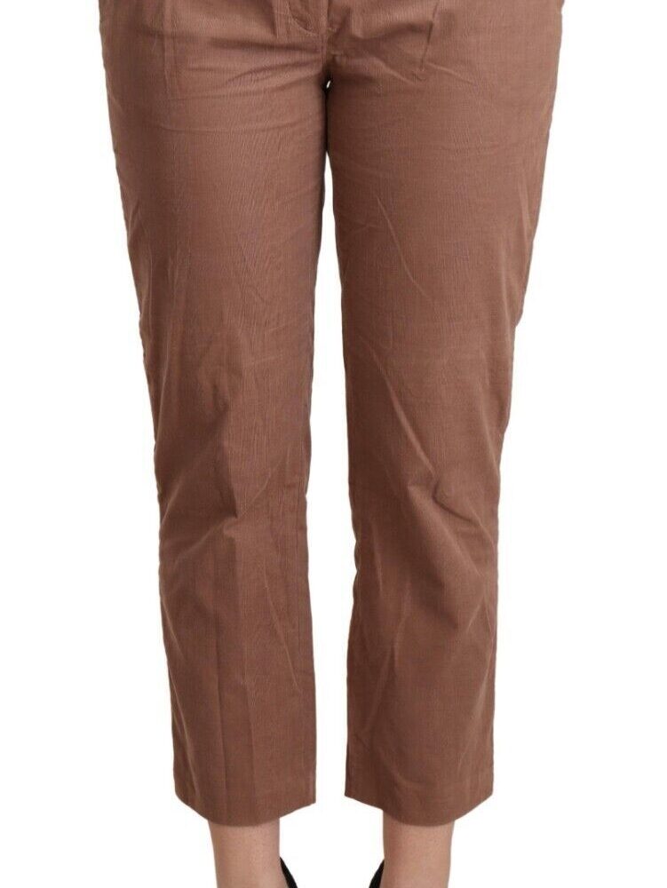 Brown Cotton Tapered Cropped Pants