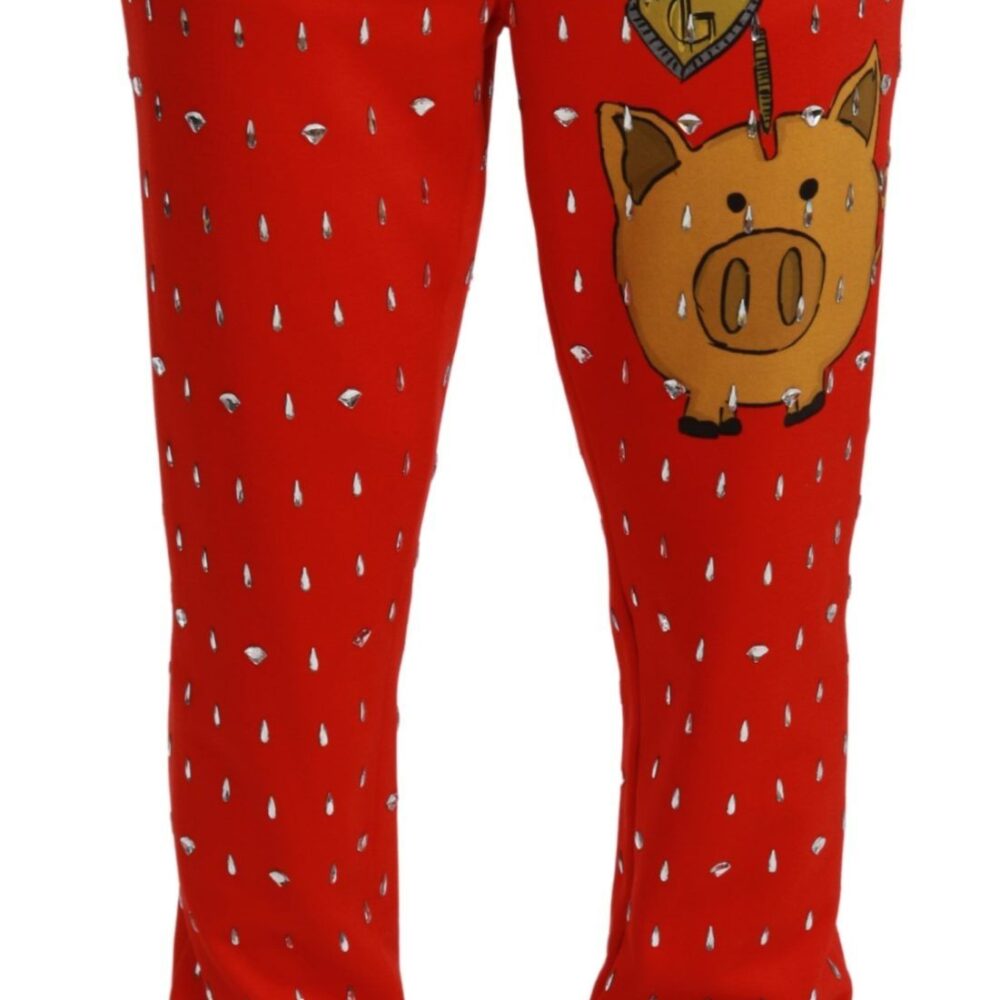 Red Piggy Bank Cotton Crystal Trousers Pants