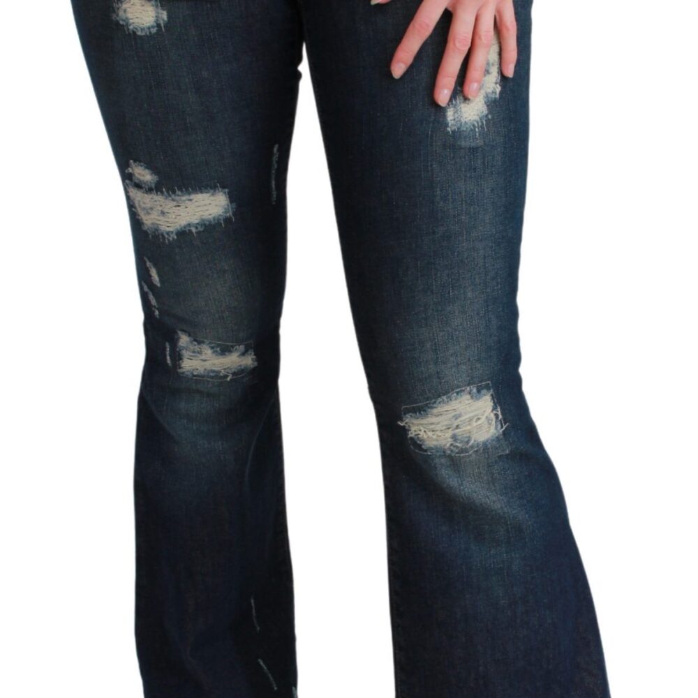Blue Denim Cotton Stretch Flared Jeans