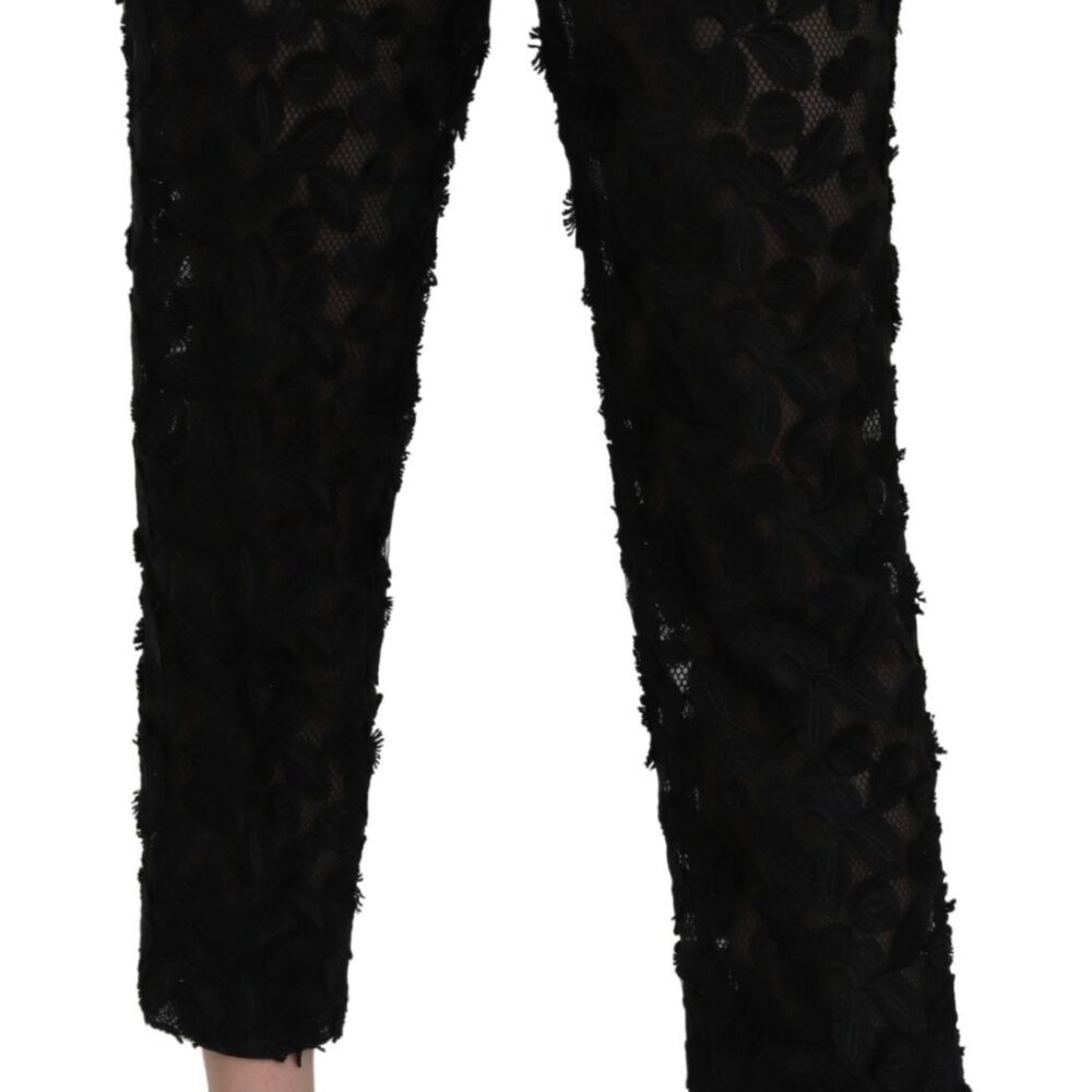 Black Lace Straight Cropped High Waist Pants