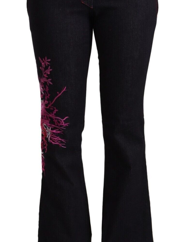 Black Cotton Mid Waist Cotton Flared Jeans