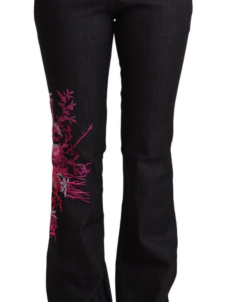 Black Cotton Stretch Mid Waist Cotton Flared Denim Jeans