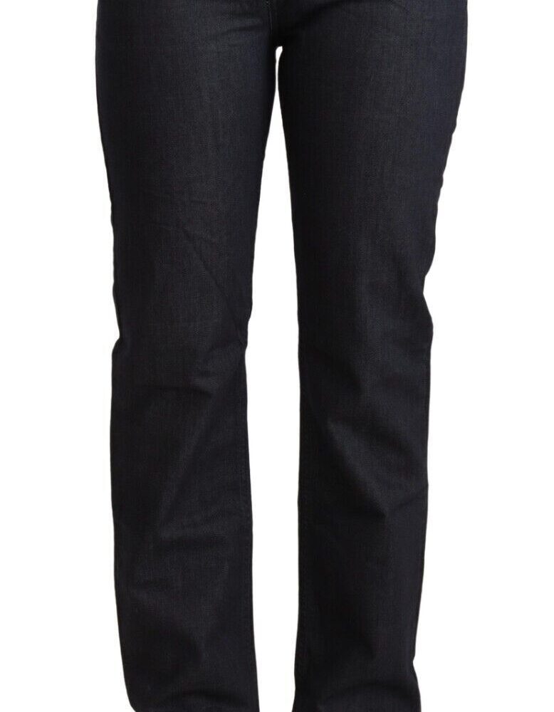Dark Blue Cotton Stretch Low Waist Straight Denim Jeans