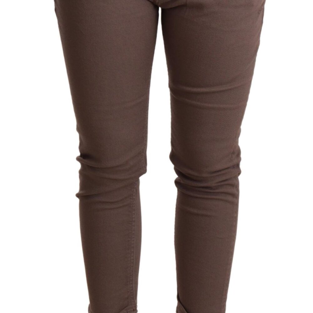 Brown Mid Waist Cropped Skinny Stretch Trouser