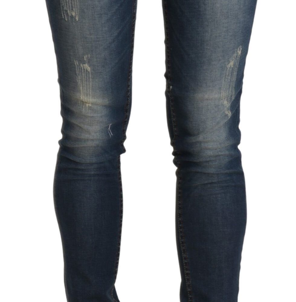 Blue Washed Low Waist Skinny Cropped Denim Trouser