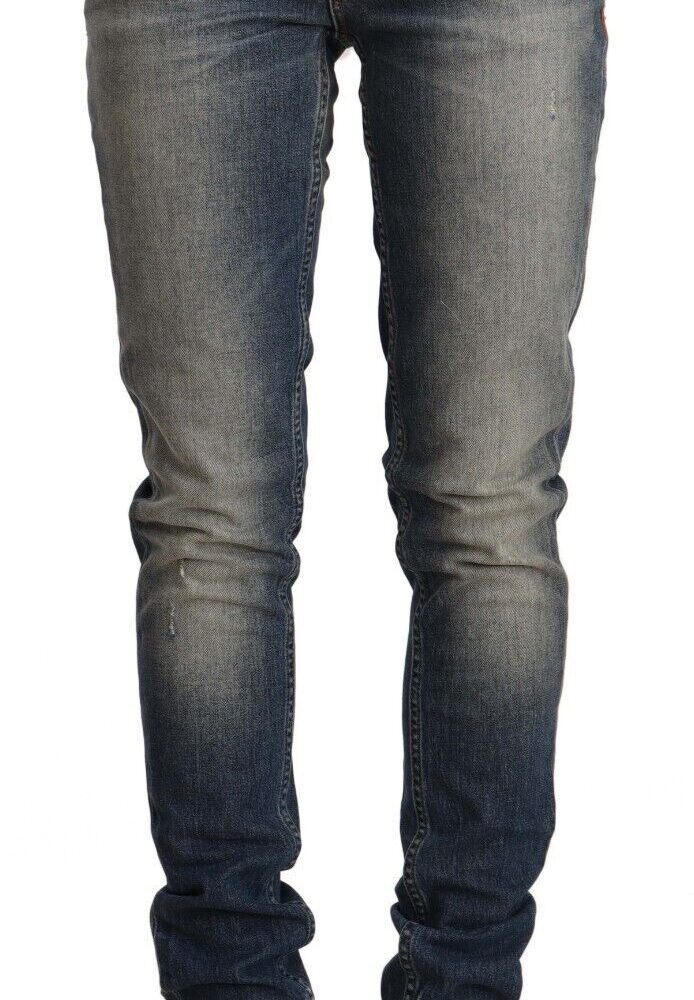 Blue Washed Cotton Mid Waist Skinny Denim Jeans