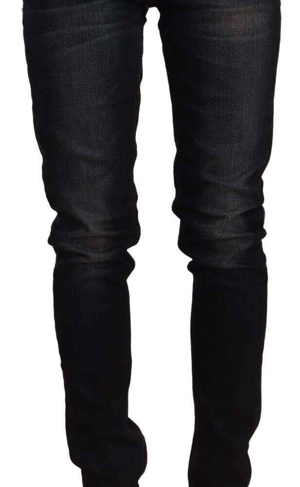 Black Washed Cotton Low Waist Slim Fit Denim Jeans
