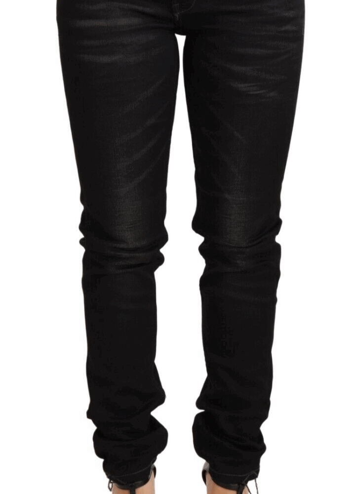 Black Washed Cotton Slim Fit Denim Low Waist Trouser Jeans