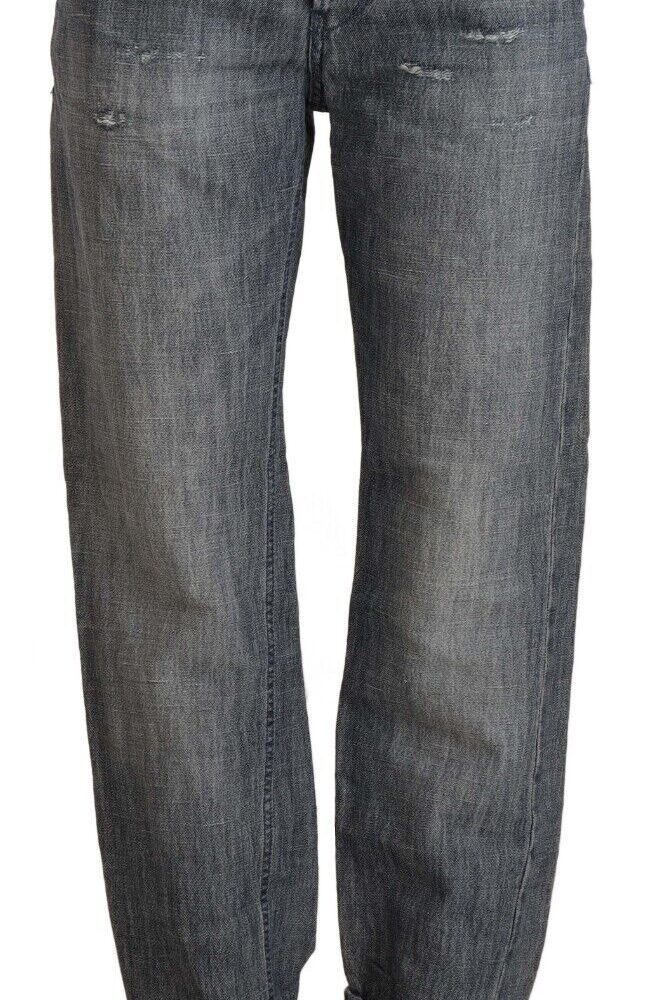 Gray Washed Mid Waist Straight Denim Folded Hem Jeans
