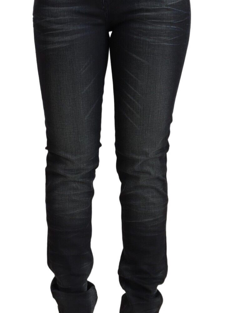 Black Washed Cotton Low Waist Slim Fit Denim Jeans